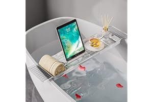 Ollimy Bathtub Caddy Tray, Adjustable Bath Tray for Tub, Bath Accessories, Tub Caddy for Bathroom Luxury Spa, Expandable Size Bath Tub Organizer with Anti-Slip mat, Fits Most Tubs
