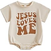 XRTBMN Jesus Loves Me Newborn Outfit Infant Baby Boy Girl Short Sleeve Letter Bodysuit Bubble Rompers Easter Summer Clothes