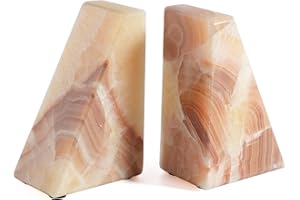 KARIBIBER Marble Bookend for Heavy Books, Decorative Bookends for Shelves, Durable and Heavy-Duty Book End for Hardback Book & CDS, Unique Stopper & Holder, Mexico Onyx, Set of 2