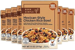 Born Simple Prepared Meals - Ready to Eat Mexican-Style Chicken Rice Bowl | 16g Protein | 11 Oz (Pack of 8)