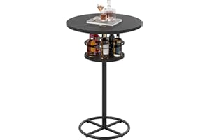 VECELO 36” High Top Bar Table, Sturdy Frame with Metal Base for Cocktail, Pub, Easy Assembly, Marble Black