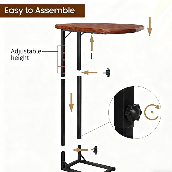 WHEARTED ADJUSTABLE SIDE TABLE, C SHAPED END TABLE FOR COUCH, BEDSIDE TABLE TV TRAY SMALL COFFEE TABLE, NARROW SIDE TABLES FOR LIVING ROOM, BEDROOM, BATHROOM, SMALL TABLE FOR SOFA, BED, COUCH