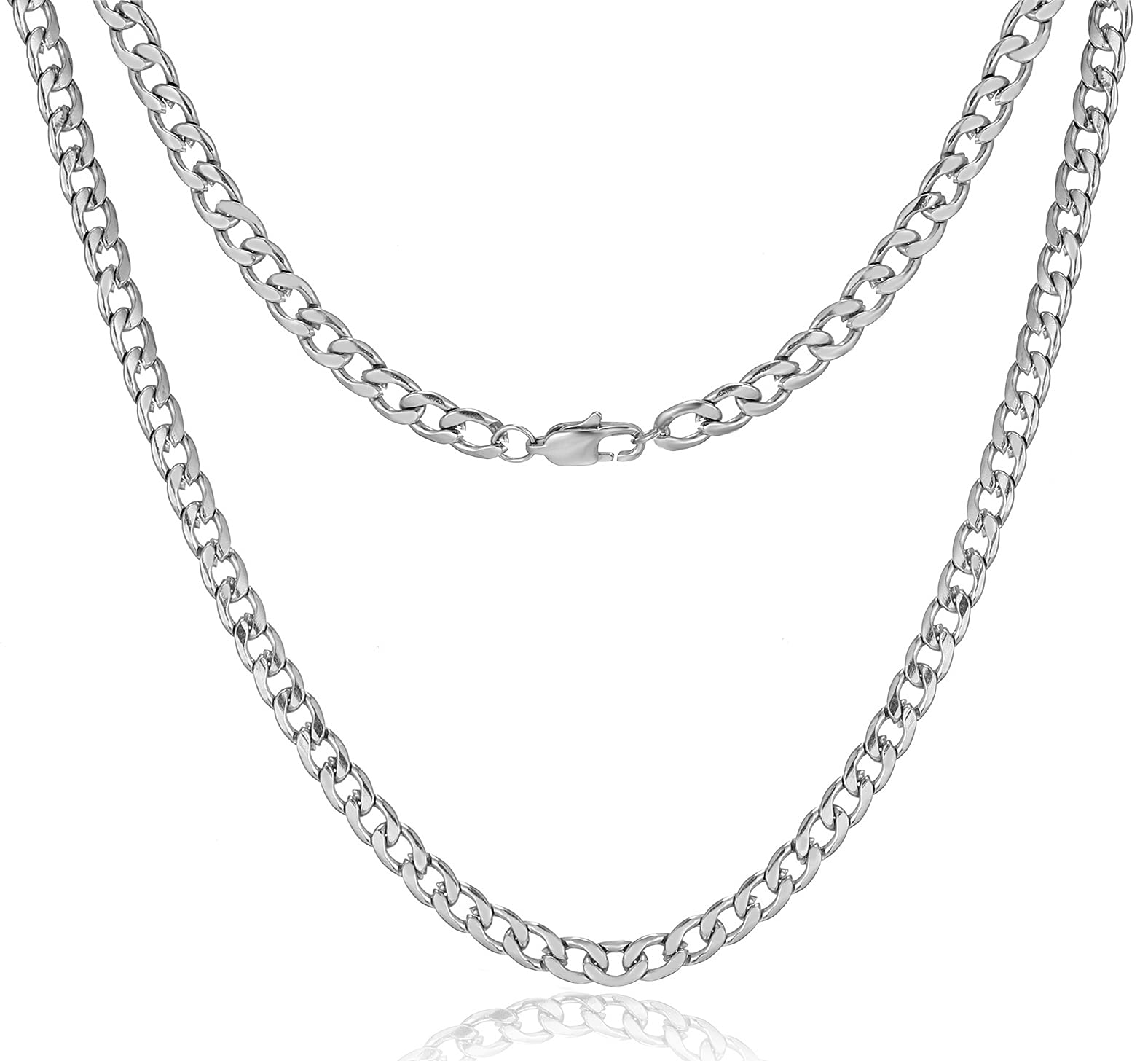 HSWYFCJY Silver Curb Link Chain Necklace 6MM/9MM Men Miami Cuban Chain Stainless Steel Neck Chain Chunky Chain Necklace, 18/20/22/24 Inches (20, Width:6mm)