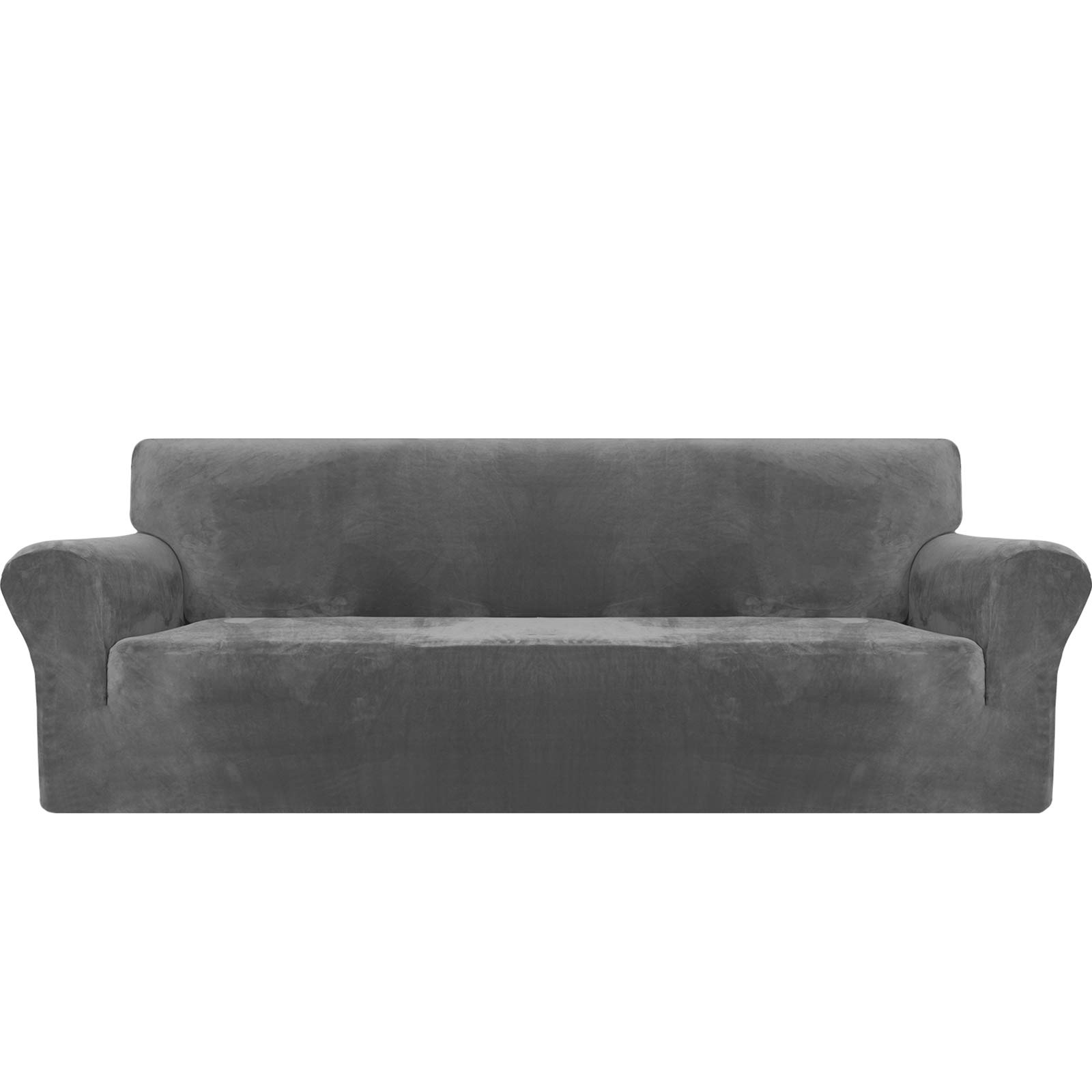 MAXIJIN Thick Velvet Extra Large Sofa Covers 4 Seater Super Stretch Non Slip Oversized Couch Cover for Dogs Cat Pet 1-Piece XL Sofa Slipcover Elastic Furniture Protector (4 Seater, Grey)