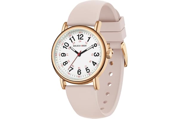 GOLDEN HOUR Waterproof Nurse Watch for Medical Professionals, Students Women Men - Military Time Luminouse Easy Read Dial, 24