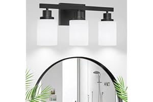 DIKAIDA 3-Light Bathroom Light Fixtures Over Mirror, Modern Matte Black Vanity Lights with White Frosted Glass Shade, Bathroom Wall Lamp Sconces for Mirror Bedroom, Living Room Hallway