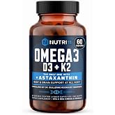 Nutri11 Omega-3 Fish Oil with Vitamin D3, K2 &amp; Astaxanthin &mdash; High EPA &amp; DHA, Enteric-Coated Burpless Softgels | No Fishy Aftertaste | Doctor Formulated | 60 Liquid Capsules