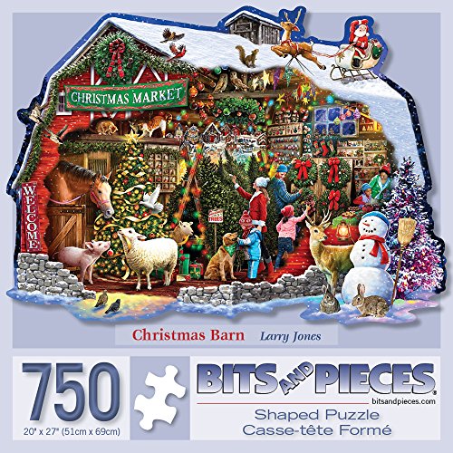 Bits and Pieces 750 Piece Shaped Jigsaw Puzzle for Adults Christmas Barn 750 pc Santa