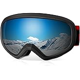 COOLOO Kids Ski Goggles, OTG Kids Snowboard Goggles, Anti Fog Snow Goggles for Boys Girls Toddler Age 3-10, UV Protection