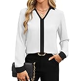Womens Tops Dressy Casual Long Sleeve Business Casual Collared T Shirts V Neck Knit Work Blouses Loose Fit 2025 Fall