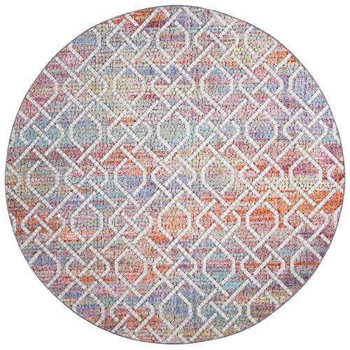 SAFAVIEH Provance Collection 6'7" Round Cream / Orange PRV169A Boho Chic Cotton…