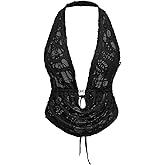 MakeMeChic Women's Plus Size Halter Top Distressed Sleeveless Draped Going Out Y2K Tank Tops