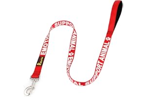 Plutus Pet Emotional Support Animal Leash with Soft Neoprene Padded Handle,Printed in Large Letters on Both Sides,4ft Long,Red,5/8" Wide for Small Dogs