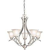 Kichler Dover 23" Chandelier in Brushed Nickel, 5-Light Classic Foyer or Dining Room Chandelier with Etched Seeded Glass, (23