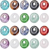 WADORN 20Pcs 10 Styles Natural Donut Gemstone Charms, 14-14.5mm Polished Flat Round Disc Pendant Charms Beads Bulk 4mm Large Hole Crystal Flat Round Disc Circle Pendants for Jewelry Making Crafts