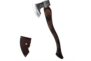 WICING Camping Axe - 21 inches Chopping Axe for Wood Splitting and Kindling, 1055 High Carbon Steel and Beech Wooden Handle, with Leather Sheath - Head 1.5 lbs