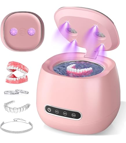 Ultrasonic Retainer Cleaner 48000Hz Retainer Cleaner Machine Portable Denture Cleaner Machine With 4 UV Lamps For Dentures, Night Guards, Sports Mouth Guards, Brackets, Aligners And - View #2