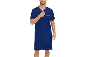 SWOMOG Mens Nightshirt Modal Short Sleeve Nightgown Henley Night Shirts Sleepwear Big & Tall Nightwear