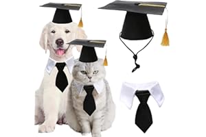 BASEMMAHER 2 Pcs Graduation Pet Caps with Bow Tie Small Dog Cat Black White Graduation Hat with Tassels and Necktie Collar Set for Puppy Kitten Graduation Holiday Festival Carnival Party Costume Accessories