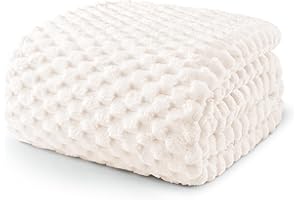 Exclusivo Mezcla Queen Size Fleece Blanket for Bed, 90x90 Inches Stylish Jacquard Velvet Soft Blanket, Fuzzy Cozy Lightweight for All Season, Ivory