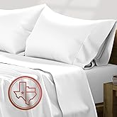 TEXAS LINEN CO. Luxury Egyptian Cotton Queen Size Sheet Set - 600 Thread Count 4 PC Deep Pocket Fitted and Flat Sheets, Soft, Cooling Extra Long Staple Hotel-Quality Bedding with Sateen Weave - White