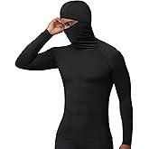 RIKUAOU Men's Compression Shirt Hoodie with Mask, Long Sleeve Athletic Base Layer Top, Cool Dry Workout Sports Undershirt