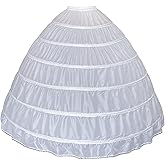 LJXploreMax Women Crinoline Petticoat 6 Hoop Skirt Full A-Line Slips Long Underskirt for Wedding Bridal Dress Ball Gown