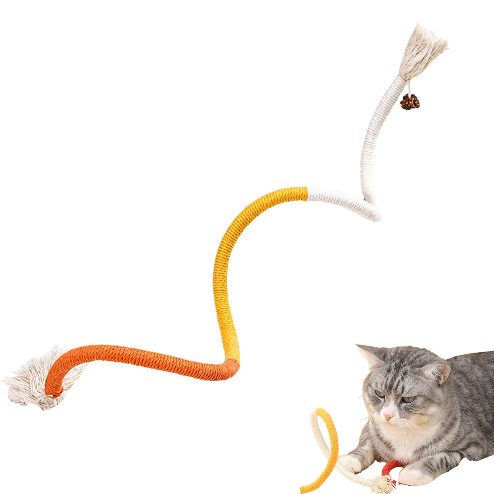 RELONGGI 70cm Cat Rope Toy with Catnip & Silvervine - Interactive Dental Chew Toy for Teeth Cleaning - Cotton Cat Toy for Cats & Kittens (Orange, 1-Pack)