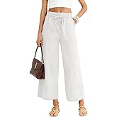 LOMON Wide Leg Pants for Women High Waist Palazzo Pants Work Casual Flowy Cropped Trousers with Pockets White XL