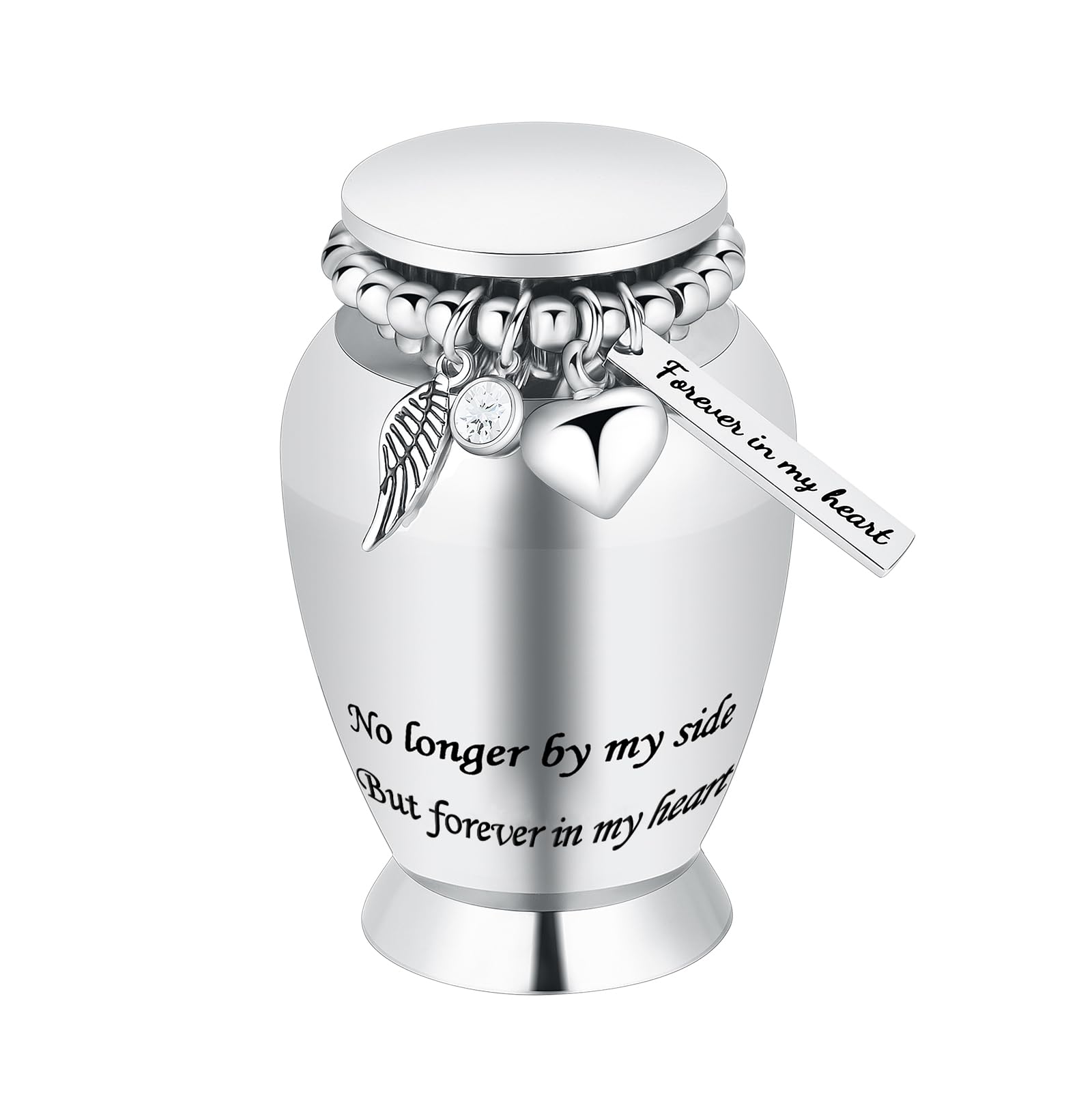 Small Urns for Ashes Keepsake Cremation Urn with Wings Charm Minis Personal Funeral Urn for Pet or Human Ashes Memorial Ash Keepsake (Silver Heart 72 * 45mm)