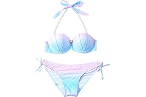 GENERIC Womens Mermaid Top Strappy Seashell Bikini Top Push Up Mermaid Swimsuit Tops with Underwire Hallowoon Costumes for Women