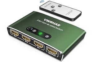 VWRHAR HDMI Switch 3 in 1 Out 4K UHD HDMI Switcher Splitter, Automatic Switch with Remote Metal HDMI Switch Box Hub Support 4K 3D 1080P HDCP1.4 for PS5 PS4 Xbox DVD Player Fire Stick Apple TV PC