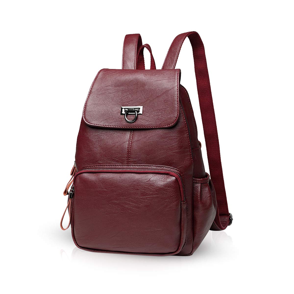 NICOLE & DORIS Woman Faux Leather Backpack Casual Daypack Ladies Leather Rucksack Wine red