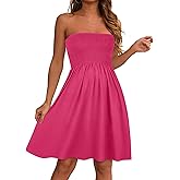 elescat Summer Dresses for Women Strapless Casual Beach Cover Ups Tube Top Sundress