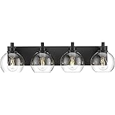 METWET Bathroom Light Fixtures, 4 Light Matte Black Vanity Light, 26 Inch Modern Wall Sconces with Globe Clear Glass Shade, V