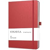 ONAVIA A5 Notebooks for Work, Lined Journal, 160 Pages, Red | 80 Sheets, 5.8 x 8.3 in, Lay Flat, A5 Hardcover Journal, Lined Notebook for Work, School, Note Taking