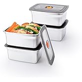 fecoqi 4 PCS Stainless Steel Food Storage Containers(50oz) with Lids Leak Proof & Airtight | Stainless steel freezer Containers,Airtight Bento Lunch Box,For Meal Prep,Fruit,Snack,Freezer