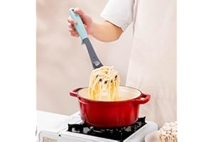 13 Inch Pasta Fork with Stand - Heat Safe Nylon Strainer Spoon & Spaghetti Rake - Dishwasher Safe, Food Grade Utensil (Grey H