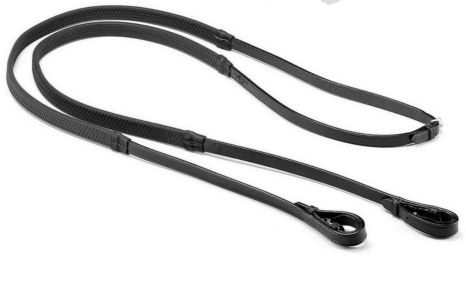 Cwell Equine English Leather High Quality Soft Grip Rubber Reins Black/Brown (Ex- Full, Black)