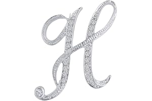 LiaSun A-Z 26 Letters Pins Brooches Silver Plated Metal Broaches Pins-Clear Crystal Initial Breastpin