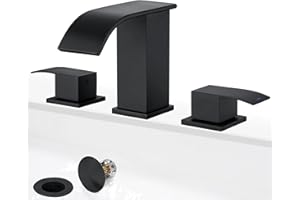 GAGALIFE Waterfall Bathroom Faucets for Sink 3 Hole - Matte Black Bathroom Faucet with Pop-up Drain, 8 Inch Widespread Bathroom Sink Faucet 2-Handles, Modern Vanity Faucet with Supply Lines
