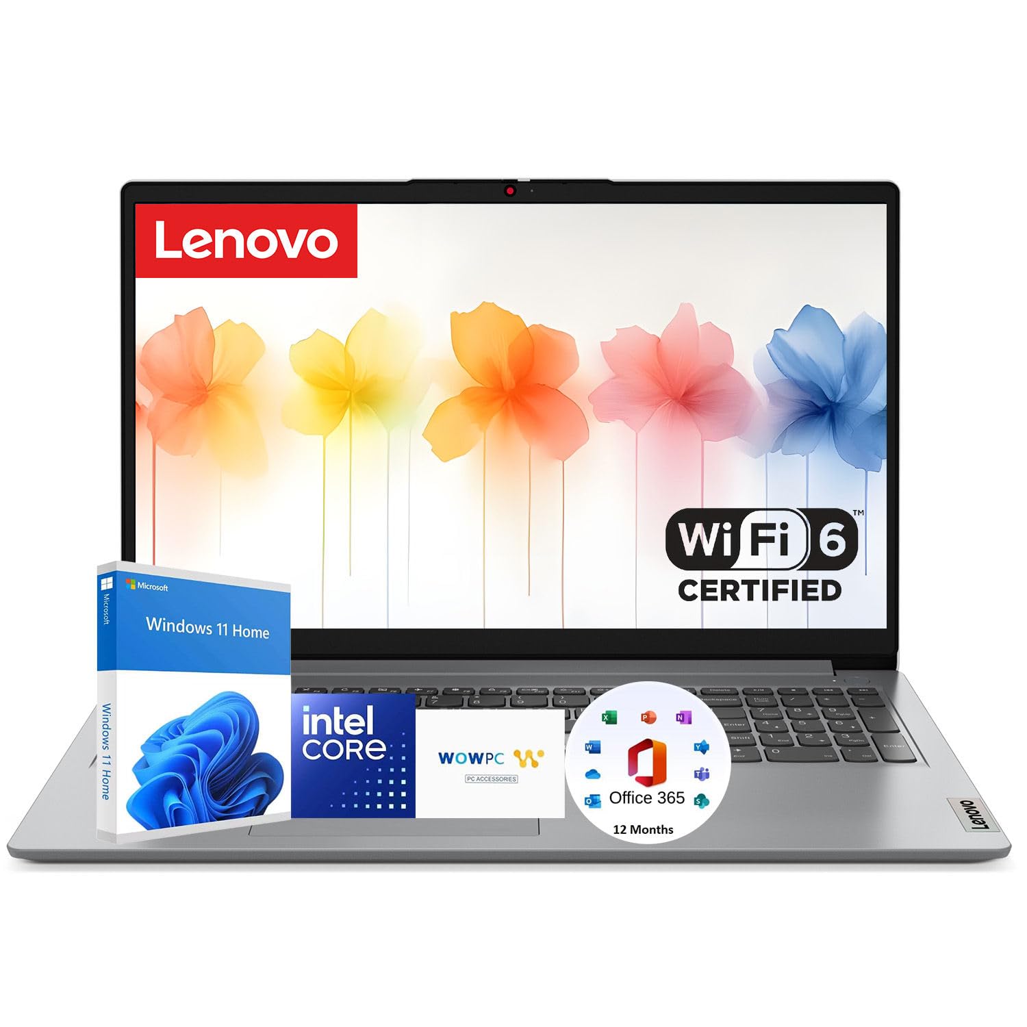 Lenovo Ideapad 15.6" Laptop with Microsoft 365 | Intel Dual-Core CPU | 1.6TB Storage (1TB OneDrive + 128GB SSD + 512GB External) | 8GB RAM | Wi-Fi 6 | 10HR Battery | Windows 11 | WOWPC 3-in-1 Bundle