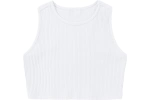 Mebius Girl's Crop Tops Ribbed Knit Cropped Tank Tops Sleeveless Round Neck Racerback Casual Cute Dance Top 6-14Y