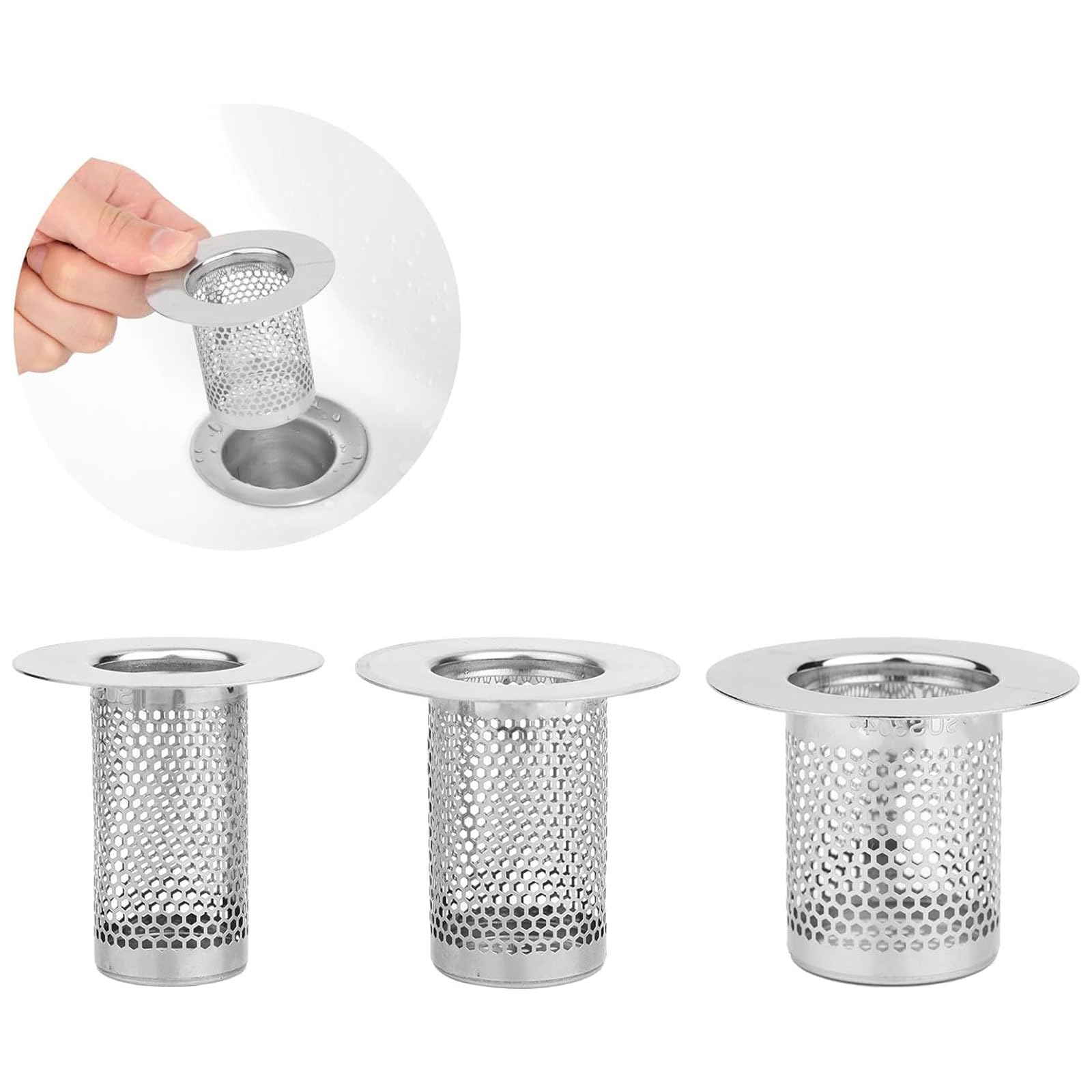 RSYHVG 3pcs Bathtub Drain Cover, Stainless Steel Hair Catcher Shower Drain Filter