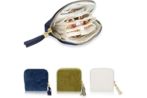 Stratalife Travel Jewelry Case Organizer for Women Portable Jewelry Box with Small Pouches for Gemstones Healing Crystal Bracelets, Necklace Bangles Storage, Gift Ring Holder, Blue Tassel