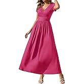 Gracyoga Women's Summer Dresses 2025 Short Sleeve Maxi Dress Casual V Neck Flowy Sundress with Pockets