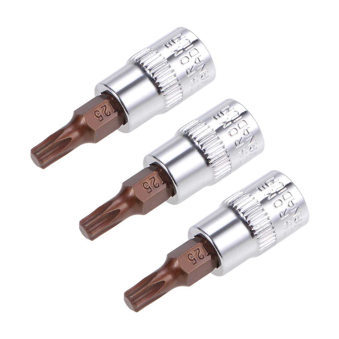 sourcing map 3pcs 1/4" Drive x T25 Torx Bit Socket, S2 Steel Bits CR-V Sockets 38mm Length Use with Ratchet Wrench, Slide Bar, Extension Rod