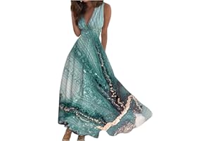 Yesunpxs Dresses for Women 2024 Flowy Ruched Sleeveless Beach Dresses Wrap V Neck Floral Printed Maxi Dress Boho Sundresses