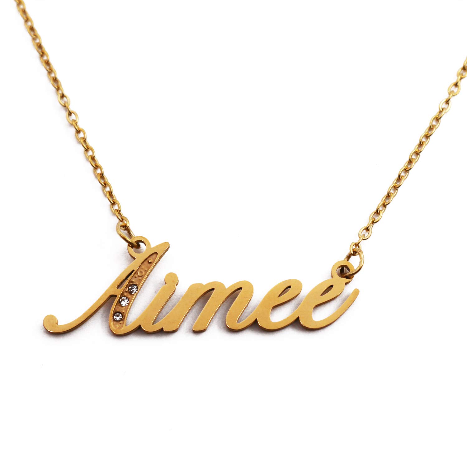Aimee Italic Personalised Name Necklace With Cubic Zirconia Gold Plated, Custom Dainty Name Pendants, Jewellery for Ladies, Girlfriend, Mother, Sister, Friends