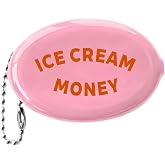 Rubber Squeeze Coin Pouch Ice Cream Money Change Purse | Pink oval body, 3 x 2 in size, ball chain, slit opening, pocket carry, keys, bags, dessert cash, tiny essentials